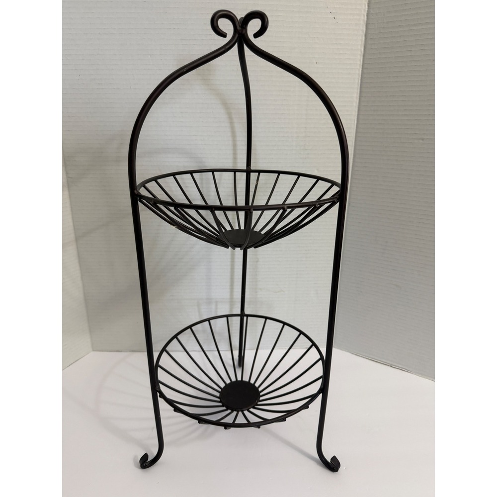 21" Two Tier Metal Iron Fruit Basket Stand‎ Countertop Display Organizer Brown